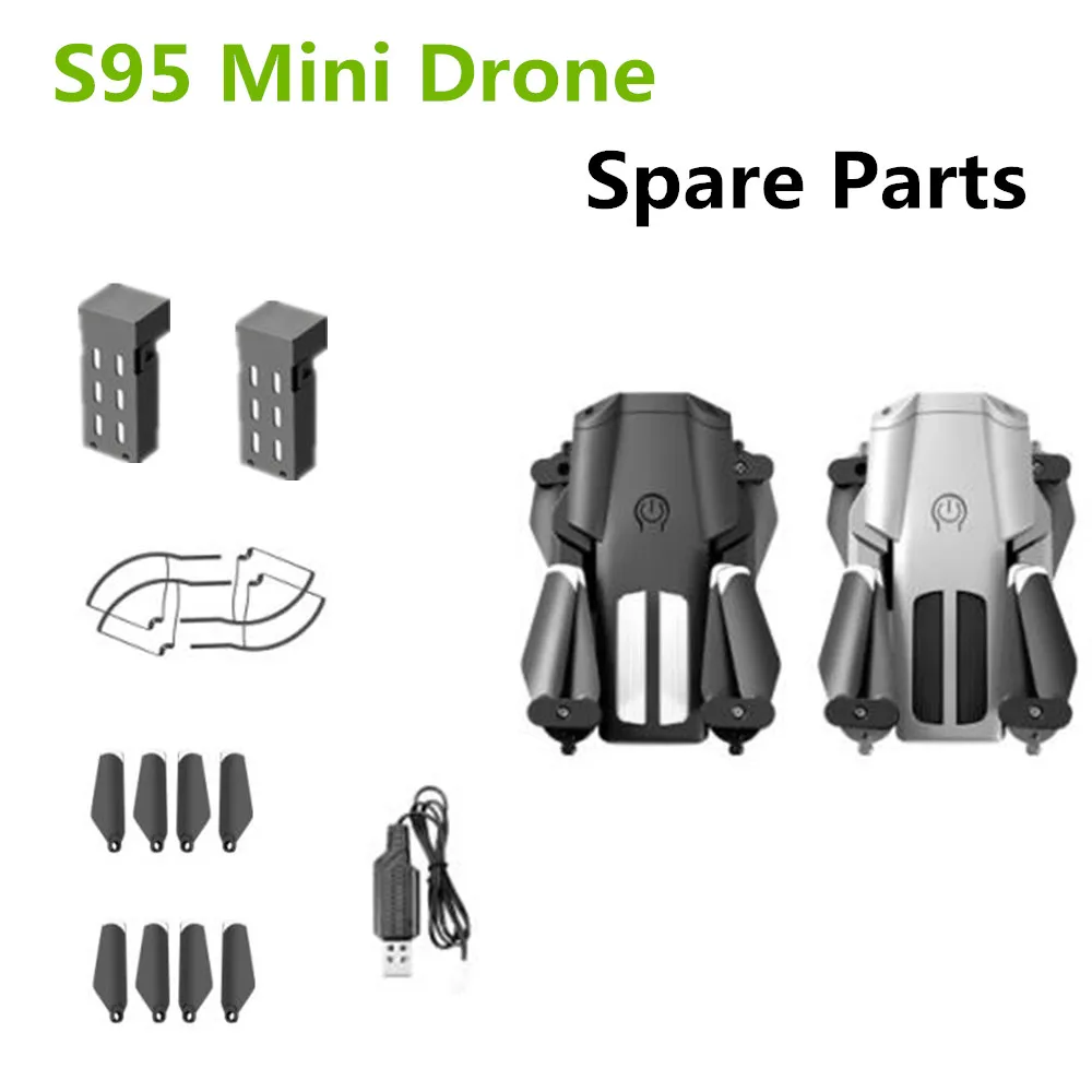 Batería de 3,7 V y 650mAh, marco protector, hoja de arce de hélice, para Mini Dron S95, piezas de repuesto