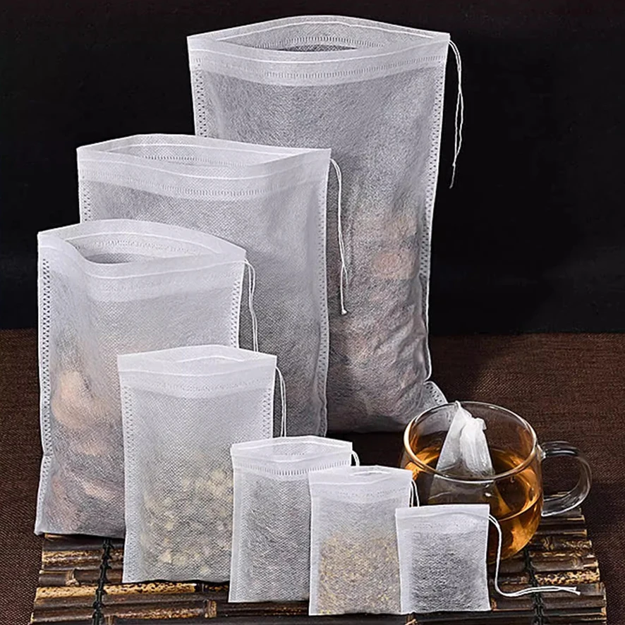 Food Grade Non-woven Fabric Tea Bags, Tea Filter Bags, Seal Spice Filters, Coffee for Herb, Loose Tea, 100Pcs