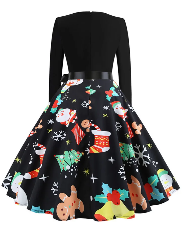 Winter Christmas Dresses Women 50S 60S Vintage Robe Swing Pinup Elegant  Party Dress Long Sleeve Casual Print Black - AliExpress 200000345