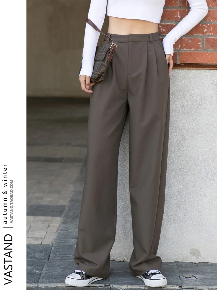 

High Waist Wide Leg Pants Women's Casual Straight Floor Length Pants Loose Suit Pants Korean Sle Commute Faion