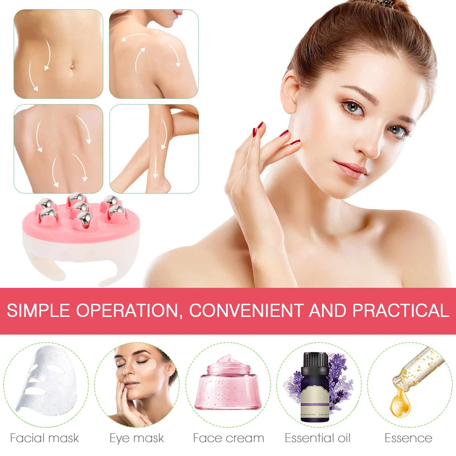 

2pcs Massage Tool Roller for Body Pink H held Foot H Massagers Portable Lightweight Muscle Knots Tension Soreness Back Neck