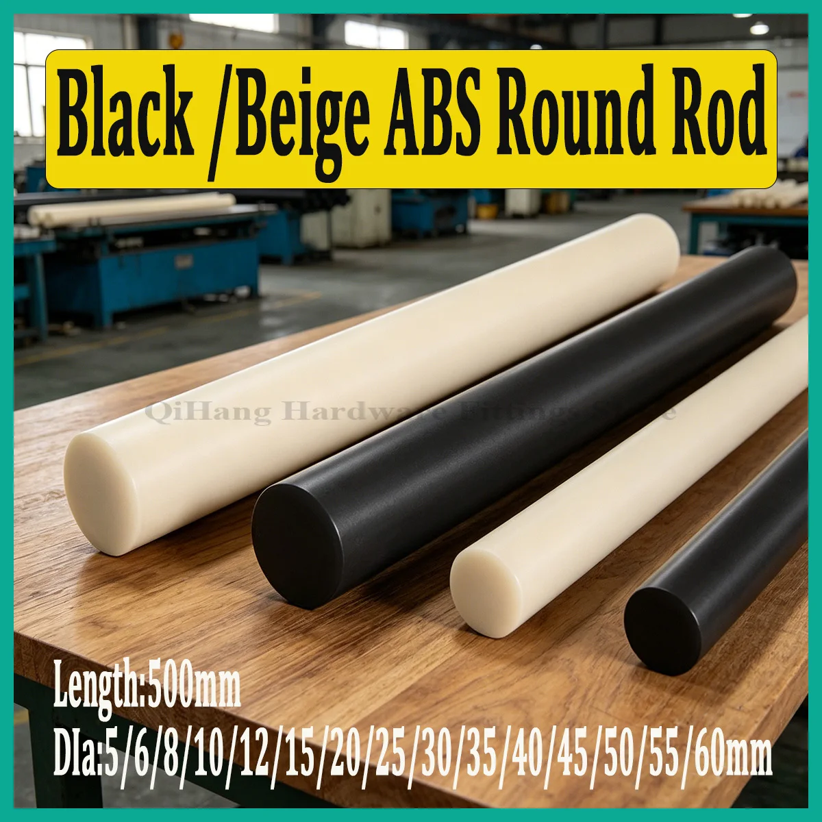 500mm Black Beige ABS Round Rod Dia 5-60mm, High Hardness Plastic Bar for CNC Machining & Industrial DIY Projects
