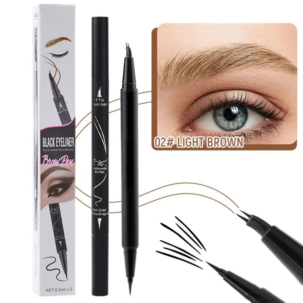 2-in-1 gebogener Augenbrauenstift mit gebogener Spitze und präziser Pinselspitze, schnell trocknender, zweiseitiger Microblading-Augenbrauenstift, langlebig