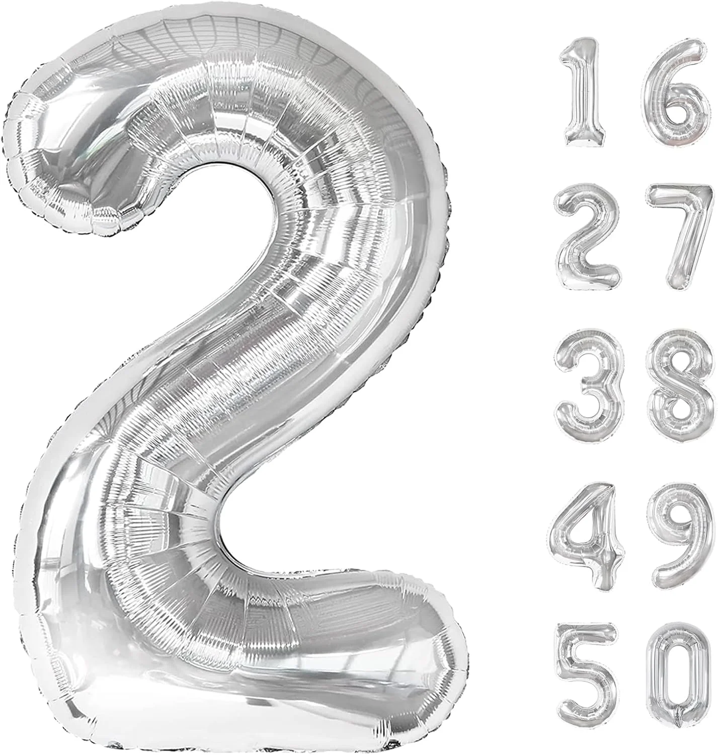 

Silver Number Mylar Balloon Helium Reusable Party Decor Photo Props for Birthday Baby Shower Anniversary Engagement All Ages