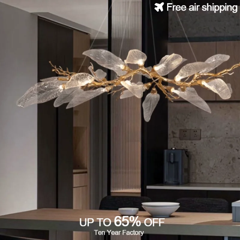 

Luxury Crystal Clear Glass Pendant Light with Leaf Pattern for Dining Room Kitchen Island Living Room Bedroom Ceiling Lamp