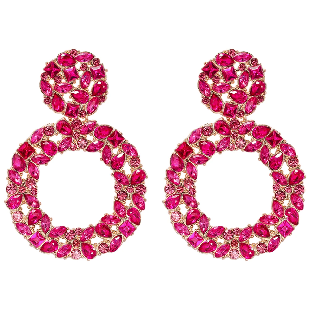 

Rhinestone Earrings for Women Fashion Alloy Diamond Ear Drops Multi-layered Geometric Round Studs Decorative Gifts Rose Red