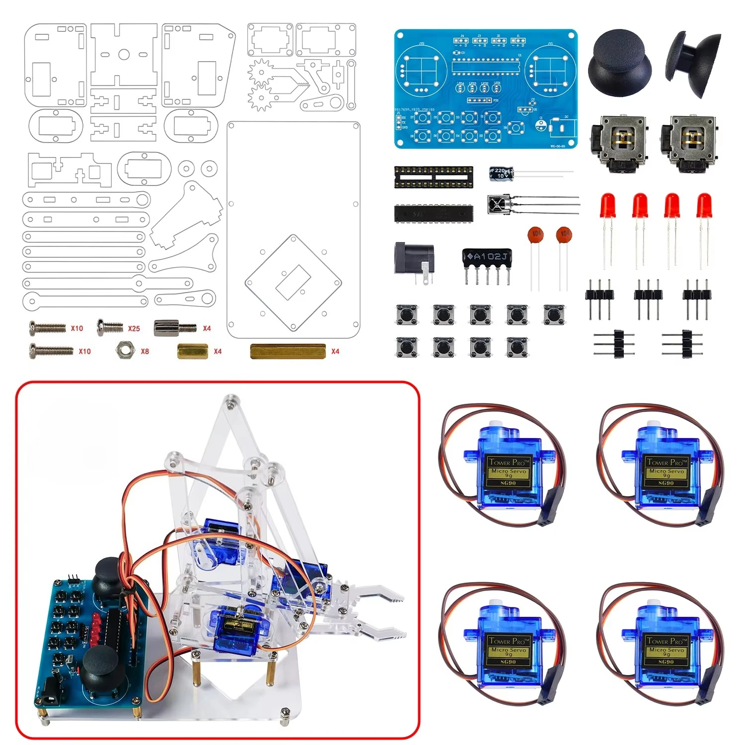 Electronic Soldering Assembly Microcontroller Robotic Arm Kit Acrylic Shell Four Degree of Freedom Robot DIY Loose Parts - view 3