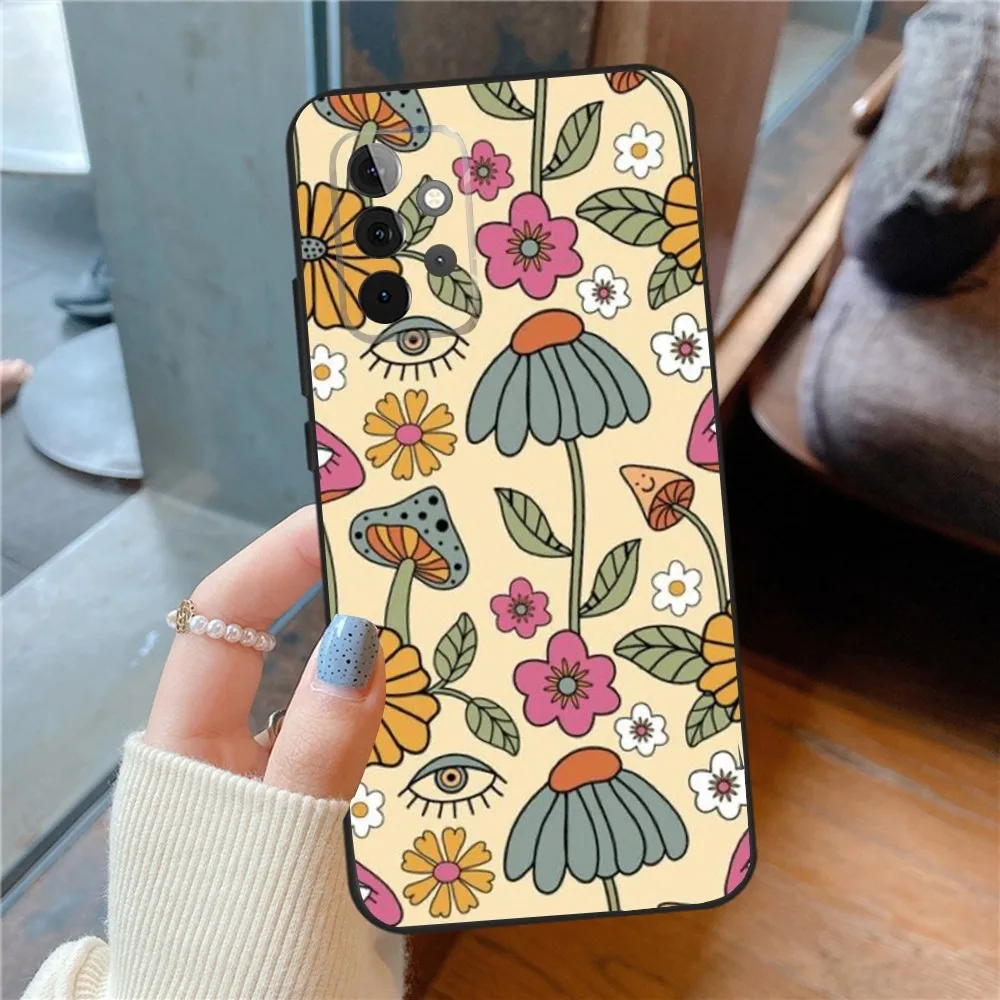 Groovy Flowers Hippie Bohemian Floral  Phone Case For SamsungS24,23,22,21,S20 Ultra Pro 10,S30Plus,S9,20lite Ultra Black Cover