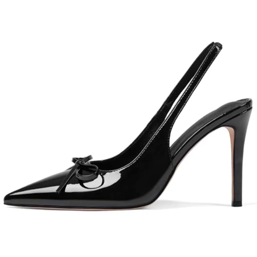 

Eteridrey Bow Stiletto High Heels for Women Elastic Strap Pointed Toe Slingback Heels Summer Sexy Pumps Wedding Party Dress Sho
