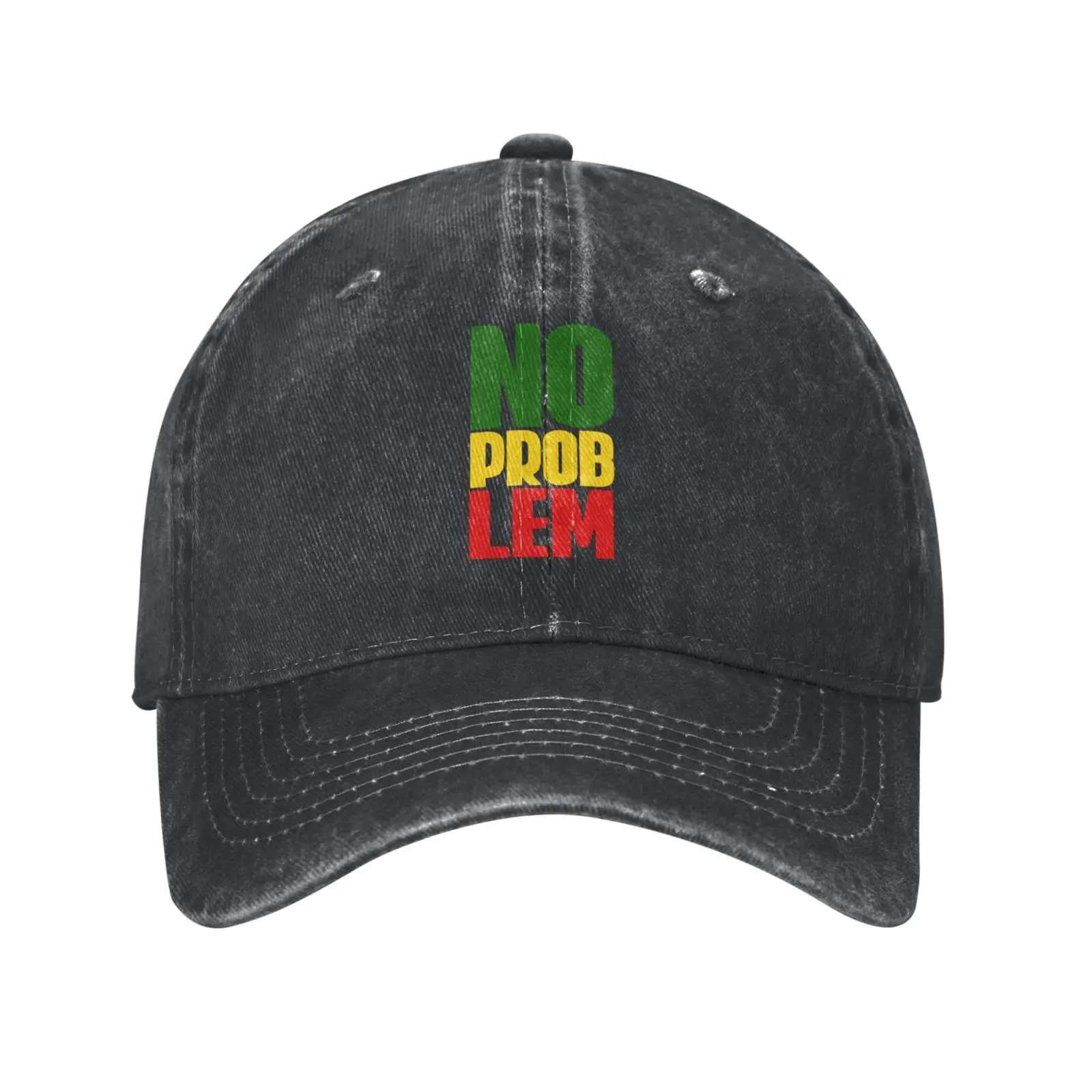 Distressed Cotton Baseball Cap No Problem Reggae Color Text Graphic Adjustable Unisex Outdoor Casual Sun Dad Hat for Men Women