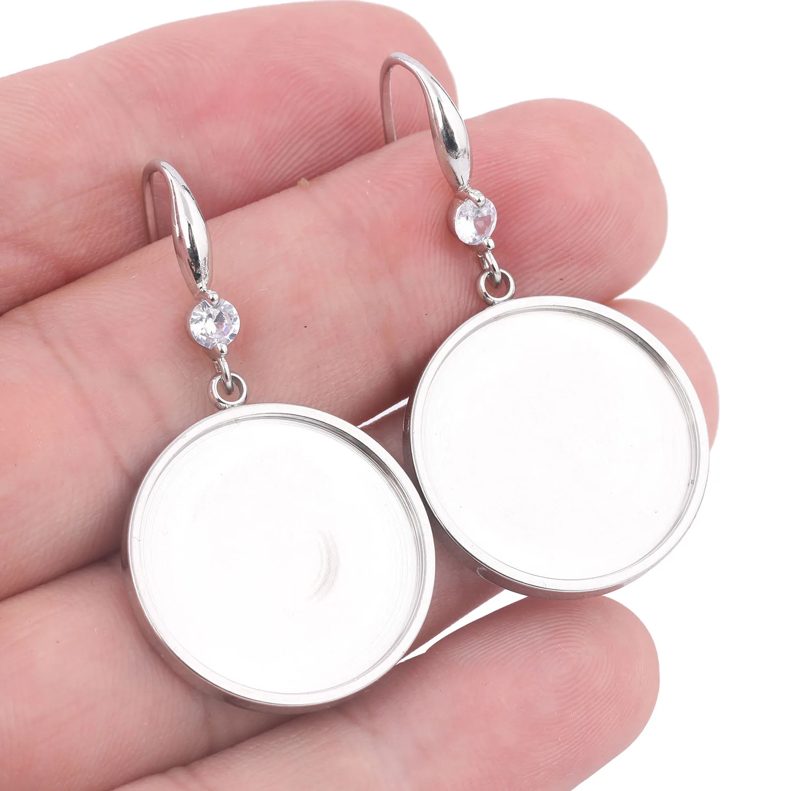 

6 шт., подходят из нержавеющей стали, 20 мм, серьги-кабошоны, ободок, настройки, серьги с камнем циркона «сделай сам», крючки, фурнитура для изготовления ювелирных изделий