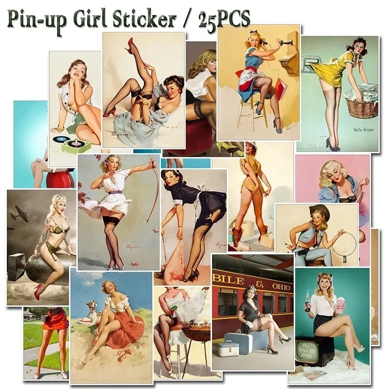 25Pcs / Pack World War II Pin-up Girls Stickers Sexy Girl Sticker for Laptop Luggage Refrigerator Skateboard