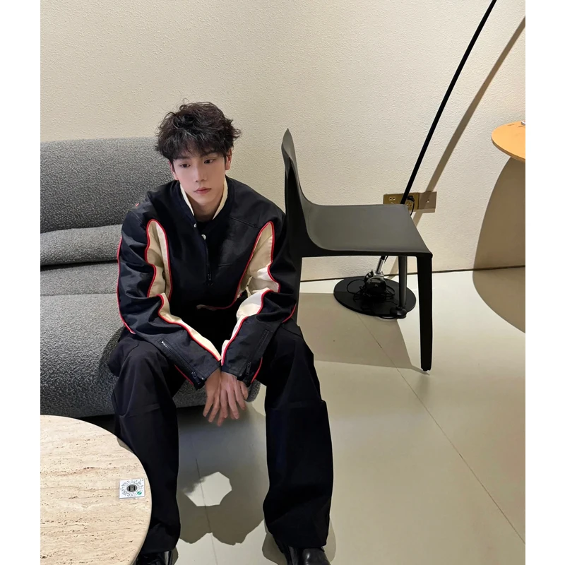 

Stylish Short Stand Collar Jacket for Men Spring Autumn Fashionable Zipper Closure Loose Fit Polyester Fiber Outerwear