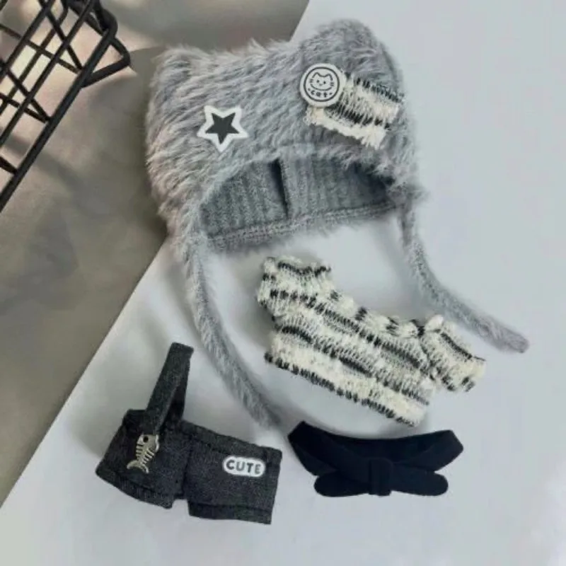 

New 10cm cotton doll Y2K gray functional style cool kitten 10cm starfish body doll milky and cool dressing set retro fashion