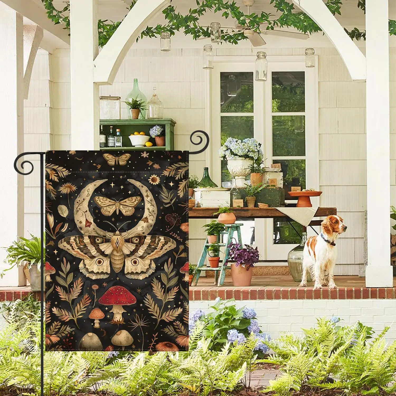 AVOIN colorlife Forest Garden Flag 12x18 Inch Double Sided Outside, Mushroom Moon and Moth Yard Outdoor Flag R034 WWP