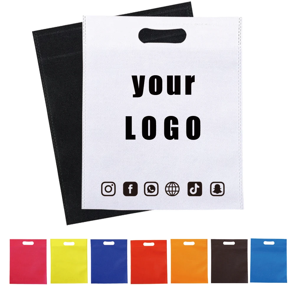 

20PCS Custom Logo Flat Mouth Non-Woven Bags Colourful Boutique Recyclable Shopping Bags with Handles Non-Woven Gift Bags