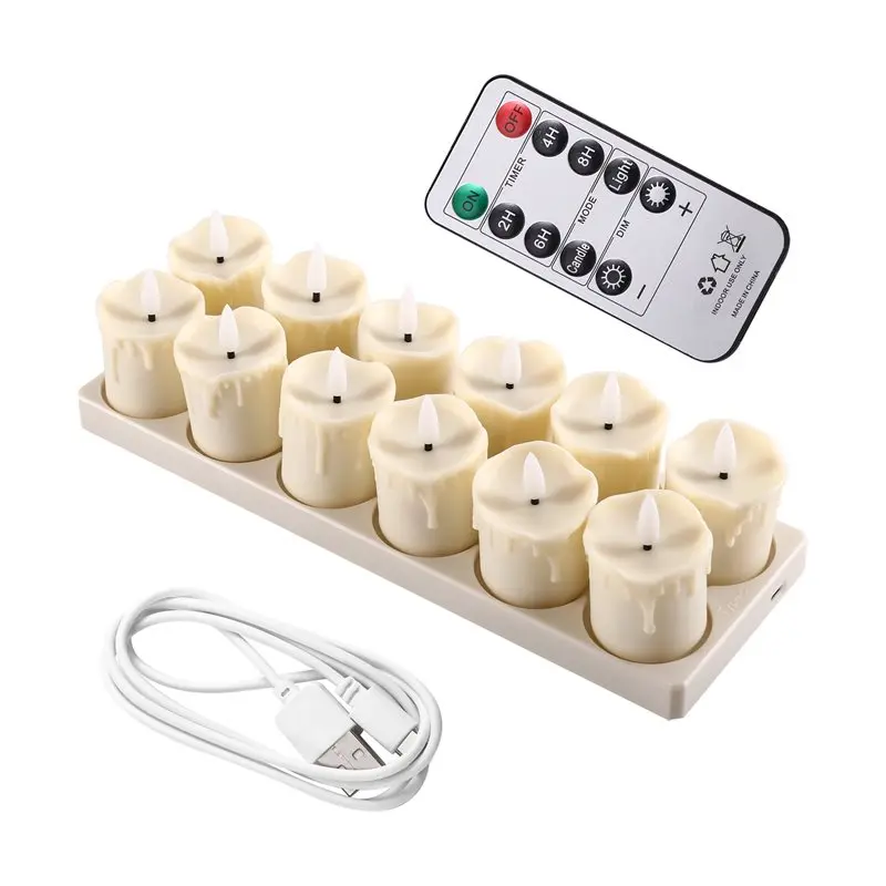 【allowance】lampes-a-the-led-sans-flamme-rechargeables-avec-telecommande-minuterie-12-bougies-base-de-charge-et-cable-usb-inclus