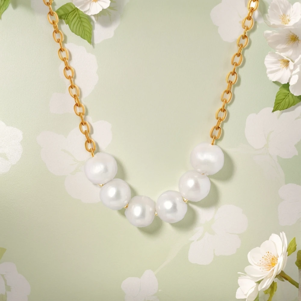 

Marka Simple Fashion Natural Freshwater Pearl Necklace Women Choker Big Baroque Pearl Charm Drop Stainless Steel Chain Necklace