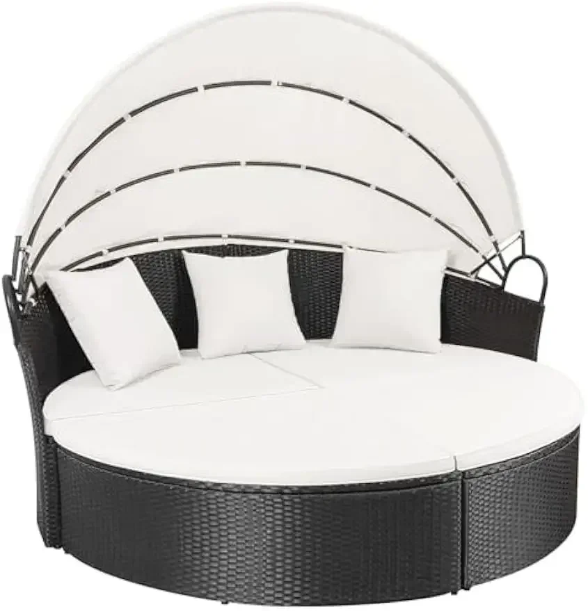 

BestsellerBestsellerPatio Outdoor Daybed with Rattan Wicker Sectional Seating with Retractable Canopy, Washable Cushions for Pat