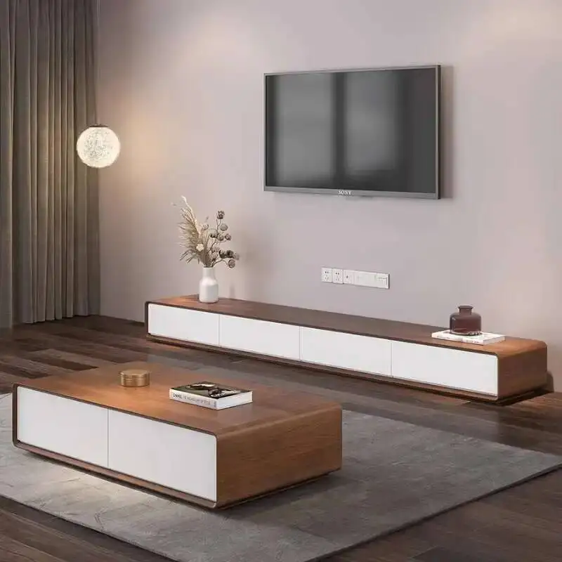

Solid Wood Modern TV Design Mueble Simple Cabinet Living Room Entertainment Center Coffee Table Nordic Floor Dark Home Furniture