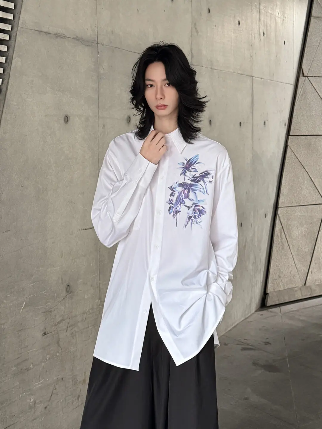 

YAMAMOTO-Style Shirt,HighQuality Riginal Design,Blue Floral Print Pattern Tops,Unisex Style