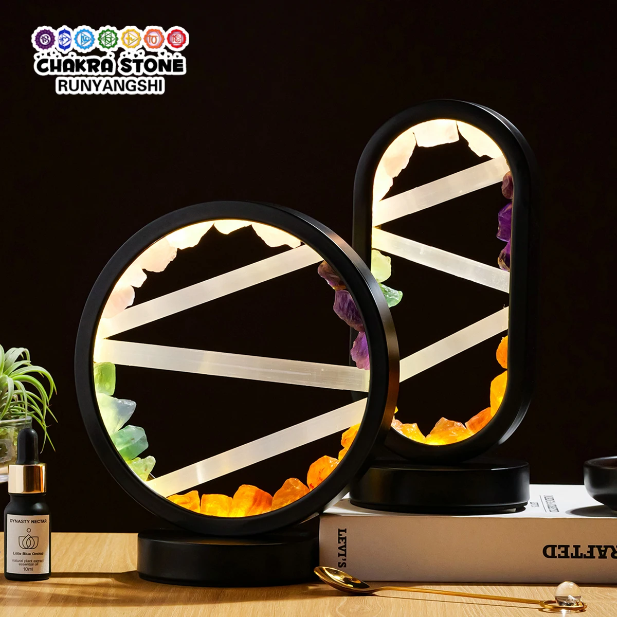 Led Natural Crystal Lamp Room Decoration Healing Stone Home Decoration Round Lamp Electric Christmas Halloween Gifts