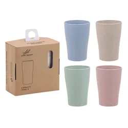 4pc/Set Wheat Straw Portable Drinking Water Cup Washing Cup Simple Household Adult Child Plastic Anti Drop Toothbrush Cup