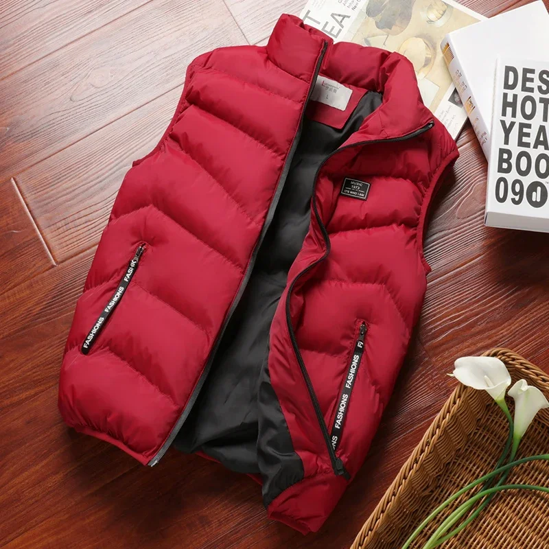 New Winter Vest Jacket Men Puffer Sleeveless Coat Solid Color Down Warm Waistcoat Outwear Windbreaker Clothing