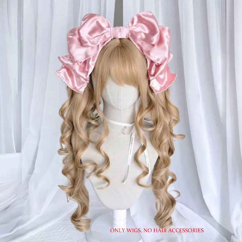 

Длинный волнистый парик для косплея с двойным хвостиком для женщин, повседневные вечерние синтетические парики Лолиты, золотые/шоколадные термостойкие волосы