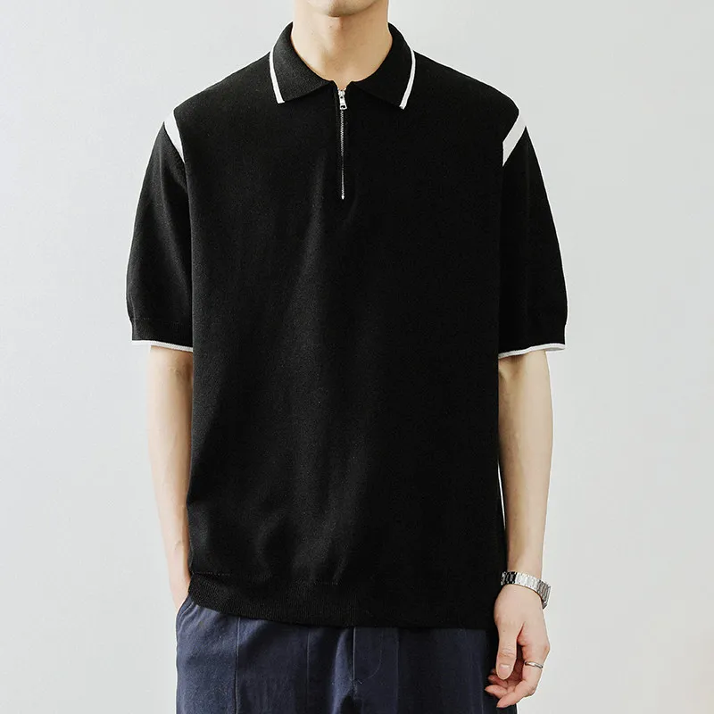 

Мужская трикотажная рубашка с молнией и отложным воротником, весна-лето, модная, повседневная, износостойкая