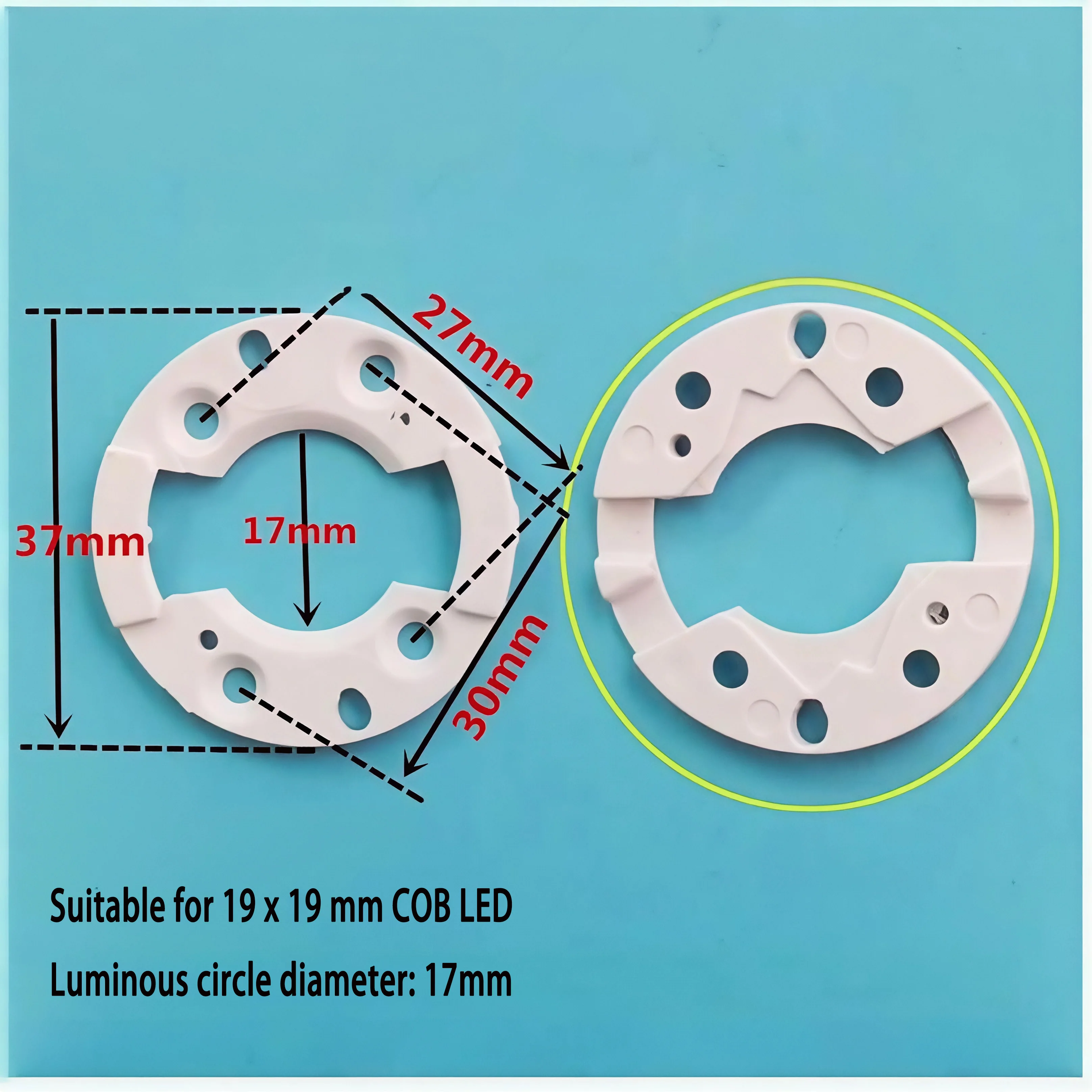 10 Stück/Lot Chip-Halter COB LED Montagehalterung 13x13mm/19x19mm/28x28mm/38x38mm für 11mm/17mm/23mm Leuchtdurchmesser Licht – Detail 2