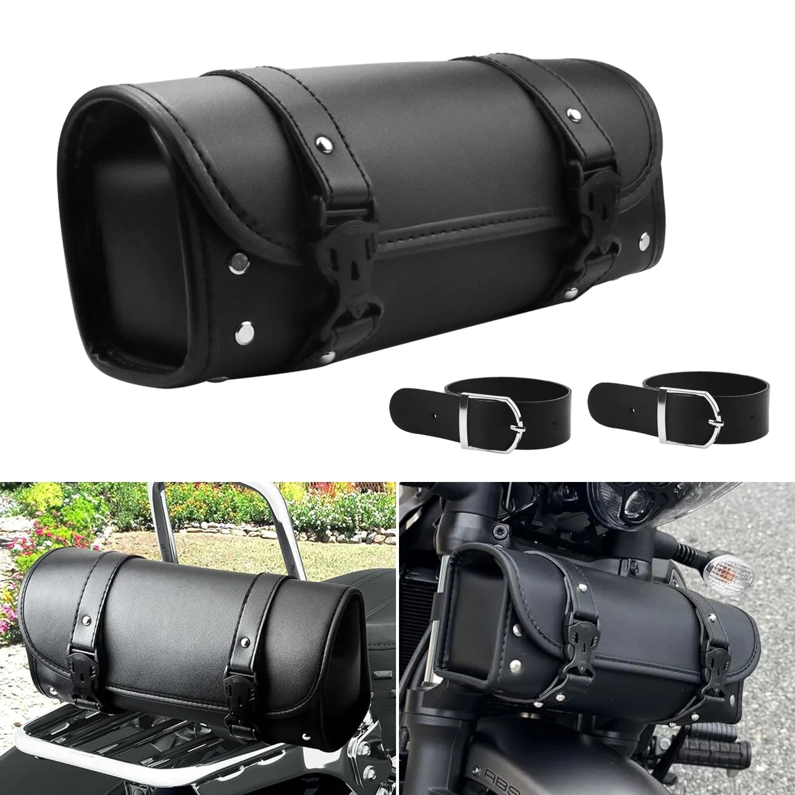 

Multi-functional Motorcycle Handlebar Tool Bag with PU Leather, Waterproof Storage Pouch for ATVs & Bikes, Universal Fit