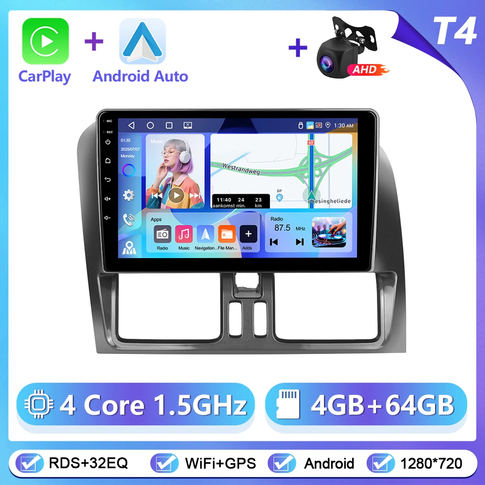 Podofo Draadloze Carplay Android Auto Radio voor VOLVO XC60 2008-2013 Auto Intelligent Systeem 6 + 128G WIFI GPS Navigatie Autostereo