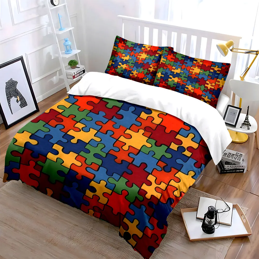 Colorful puzzle piece composition Print Bedding Set 1 Duvet Cover 2 Pillowcases for Adult and Children Luxury Gift Full Size