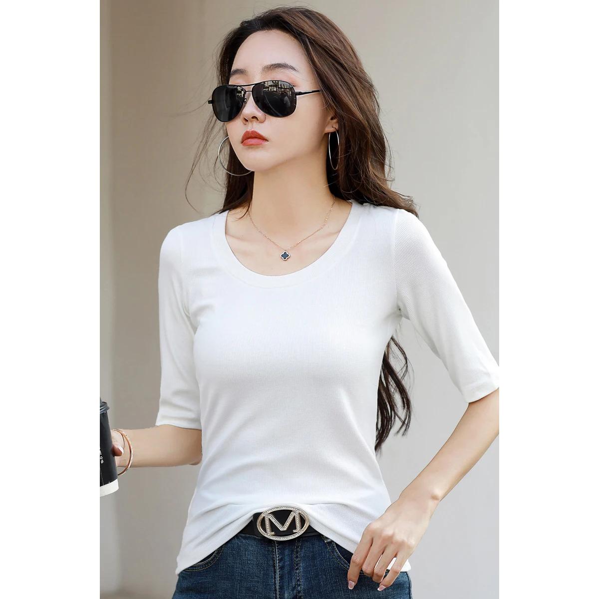 MRMT 2025 Brand New Women's T Shirt Mid-Sleeved T-Shirt For Female Slim And Round-Neck Undershirt Women Tops Solid Color Tshirt - Image 3