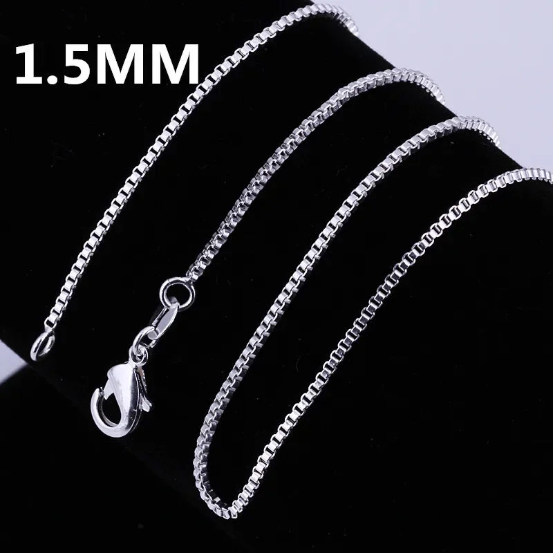 Hot 925 sterling silver classic 1.5MM Box chain Necklace 16-24 inches For Women man Fashion wedding party Jewelry Holiday gift