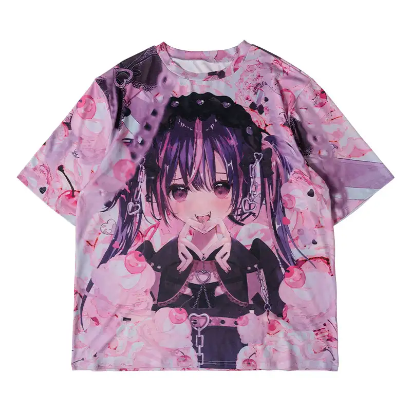 Das neueste dunkle Gothic-T-Shirt mit Aufdruck, Genjuku-Stil für Kinder/Erwachsene, Subkultur, Y2k, Rollenspiel, lockeres, kurzärmliges Shirt in Übergröße – Detail 7