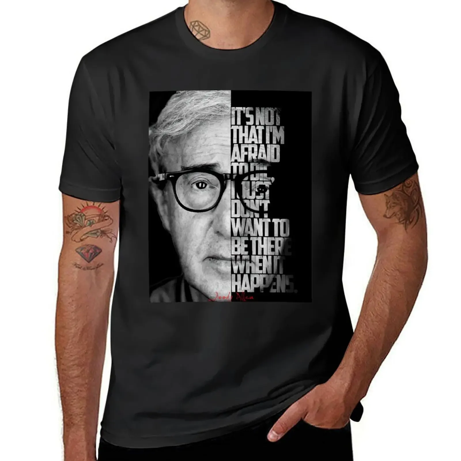 Black and white Woody Allen quote poster T-Shirt sports fans plain mens graphic t-shirts anime