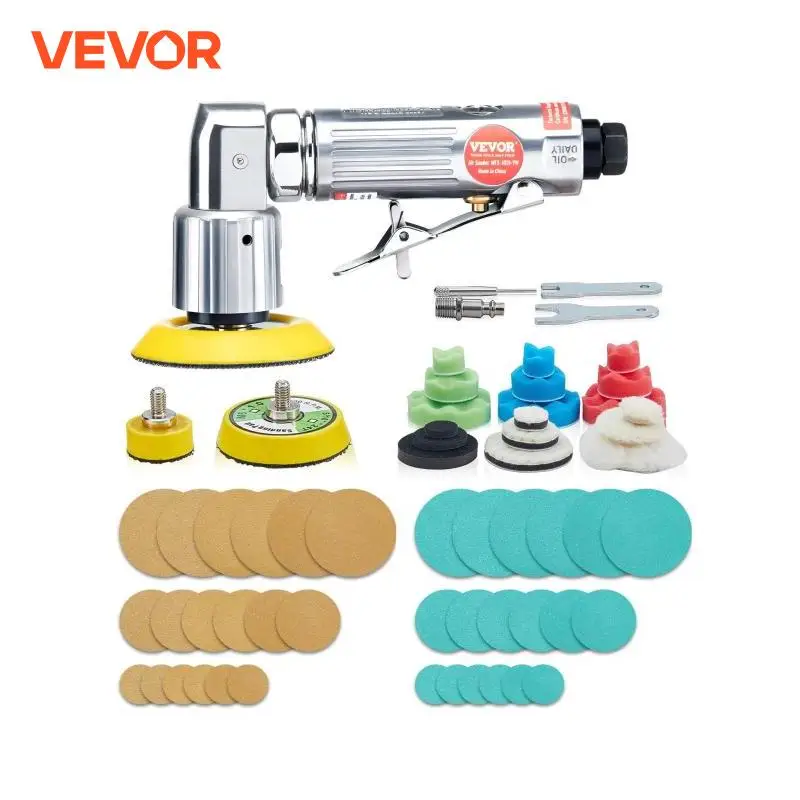 VEVOR Mini Air Sander Orbital Pneumatic 1"/2"/3" Grinding Machine Set for Car Polishing High Speed Air Powered Polisher Air Tool