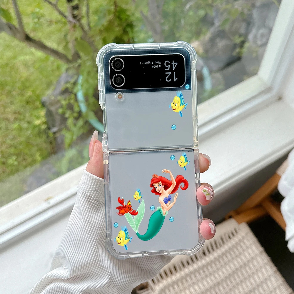 Disney Little Mermaid Ariel Flounder Phone Case for Samsung Galaxy Z Flip 3 4 Z Flip 5 Z Fold 4 5G PC Soft Anti-fall Back Cover