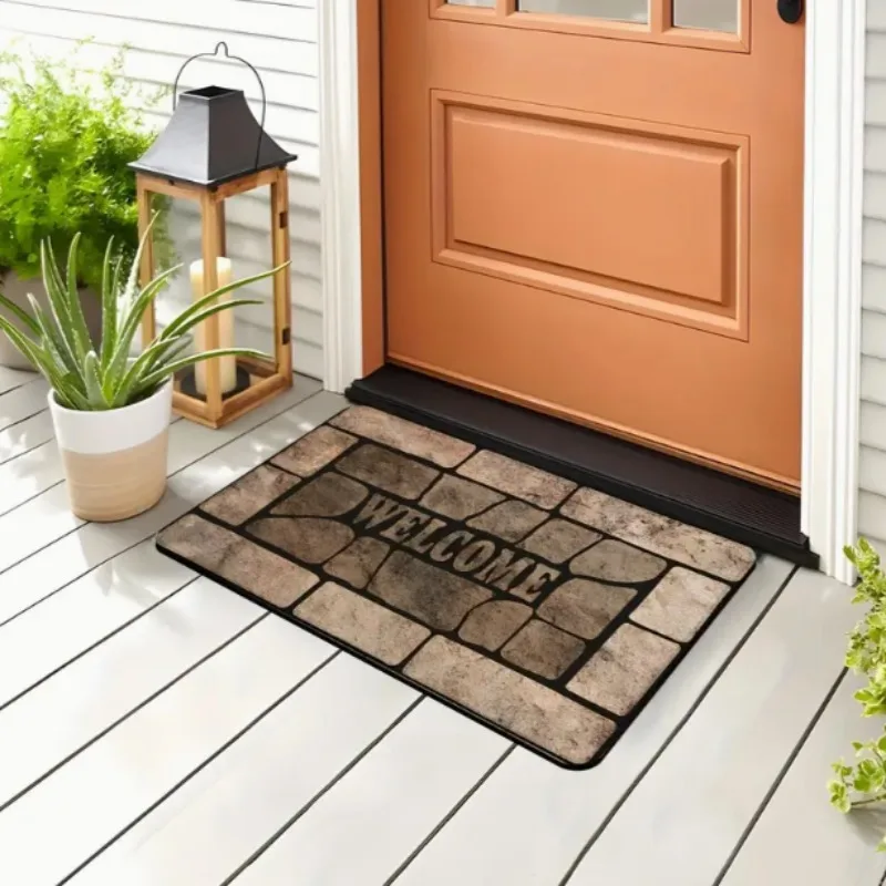 سجادة باب حجري منقوشة مع تصميم "مرحبًا بكمًا" لتزيين المزرعة ومدخل المنزل، سجادة ترحيب الباب الأمامي #3