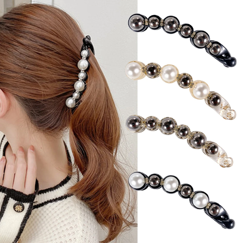 

Hair accessories10cm Korean Version Pearl Banana Clip Vertical Clip Ponytail Twist Clip Women's Fashion Hairpin Headwear