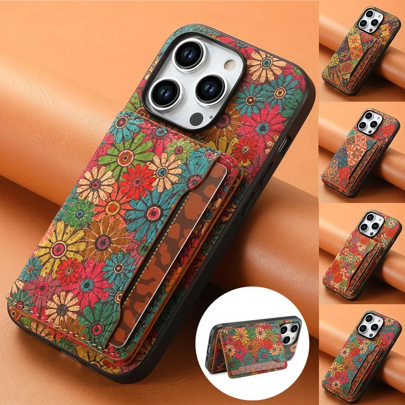 Flower Figure Leather Magnetic Wallet Phone Case For iPhone 16 15Pro Max 14 Plus 13 12 Pro 11 X XS XR 7 8 SE Card Holder Cover