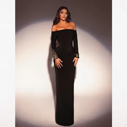 Robe de Soirée Longue en Jersey à Paillettes Froncée et Personnalisée, Tenue de Bal Sexy à Épaules Dénudées, sur Mesure