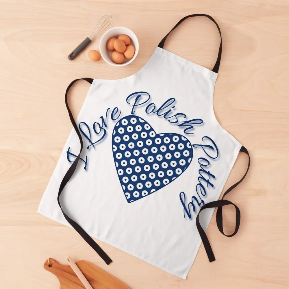 

I Love Polish Pottery Boleslawiec Heart Apron House Things For Home And Kitchen cooks clothes Chef Uniform Customizable Apron