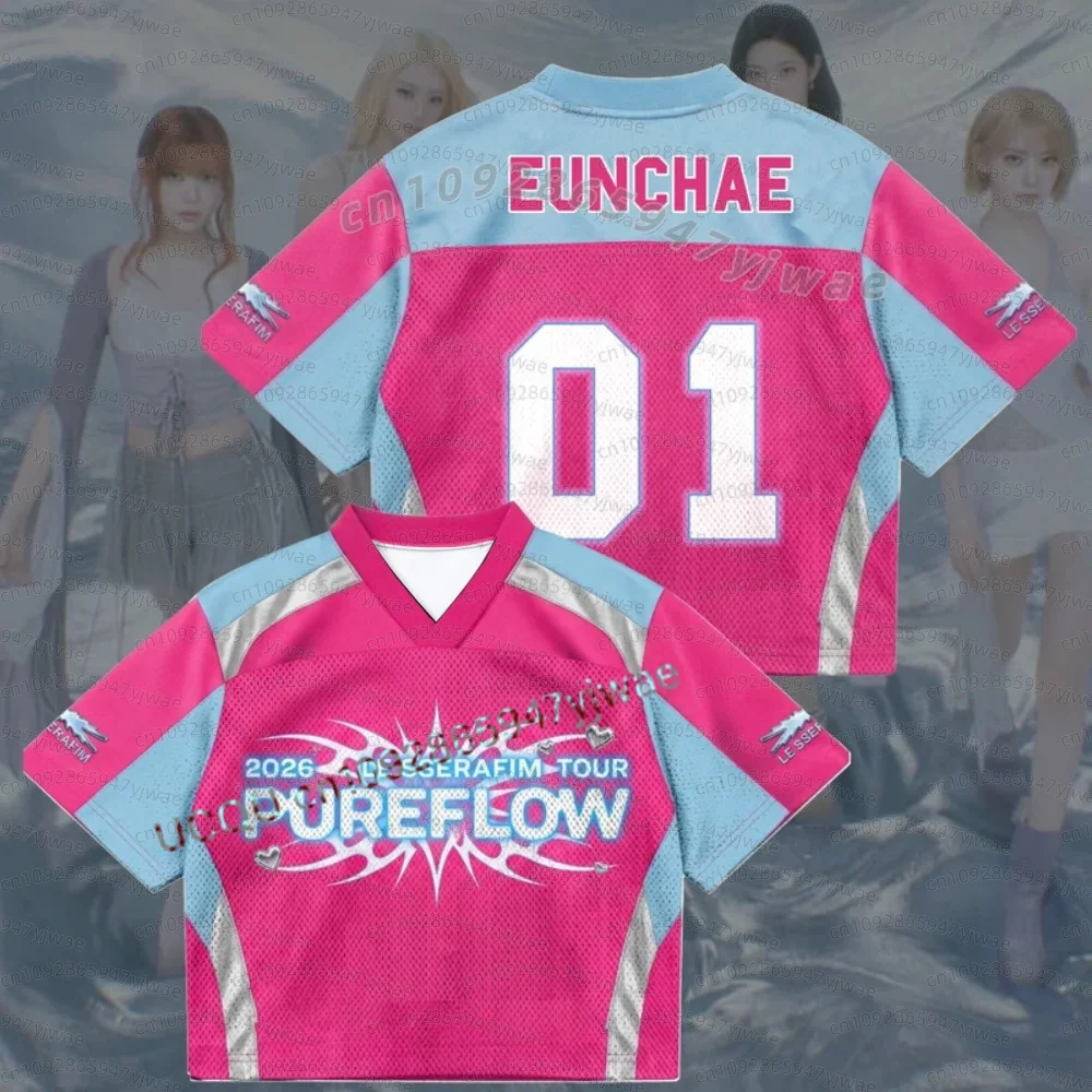 2026 Kpop Pink Jersey C-Chaewon Sakura Fans Graphic Short Sleeved Pop Music Tee Fan Gift Men's Women Cosplay Kids Adult T-Shirts view 2