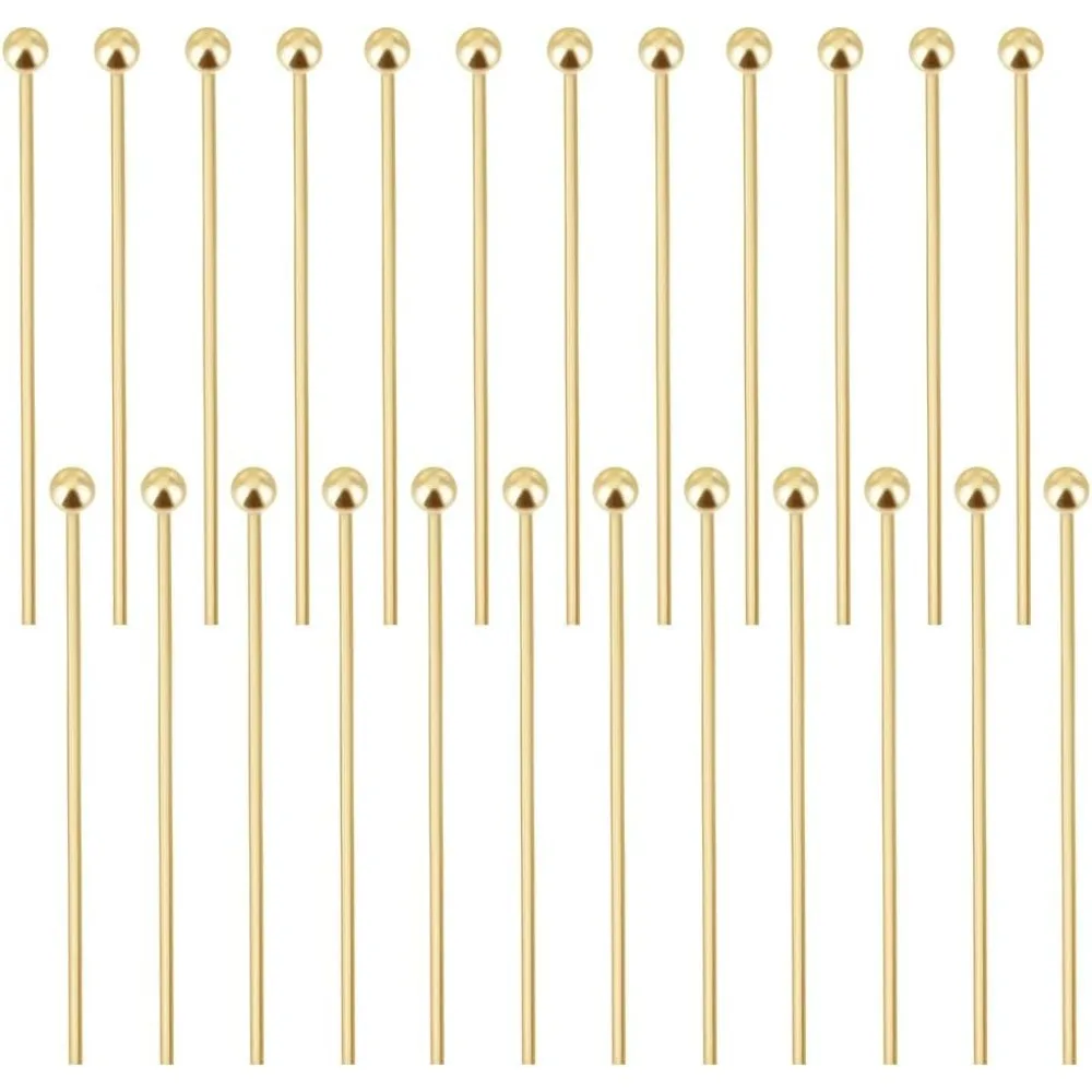 1 Box 200Pcs 25mm Ball Head Pins 18K Gold Plated Stainless Steel Eye Quilting Satin Straight Pins for Jewellery Making DIY Craft