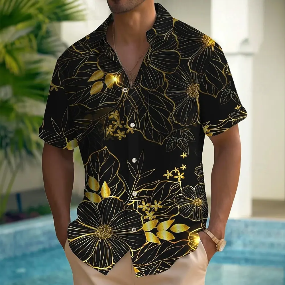 

Мужская летняя гавайская рубашка с цветочным принтом и тропическими растениями и цветами, рубашка Aloha с коротким рукавом, гавайская праздничная пляжная одежда, летняя одежда