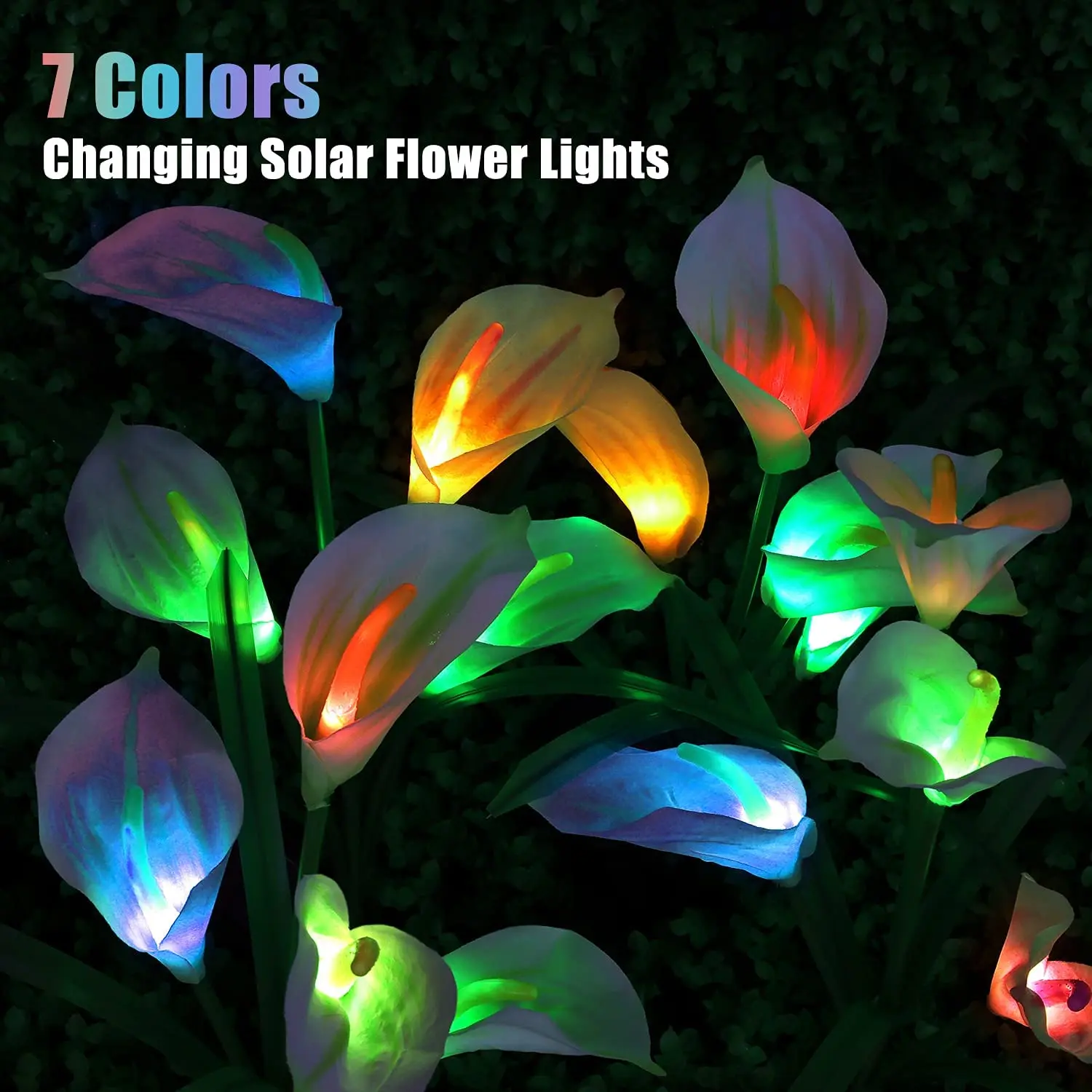 Solar Outdoor Garden Waterproof Stake Lights with 4 Calla Lily LED Flowers for Home Garden, Patio, Christmas Decoration