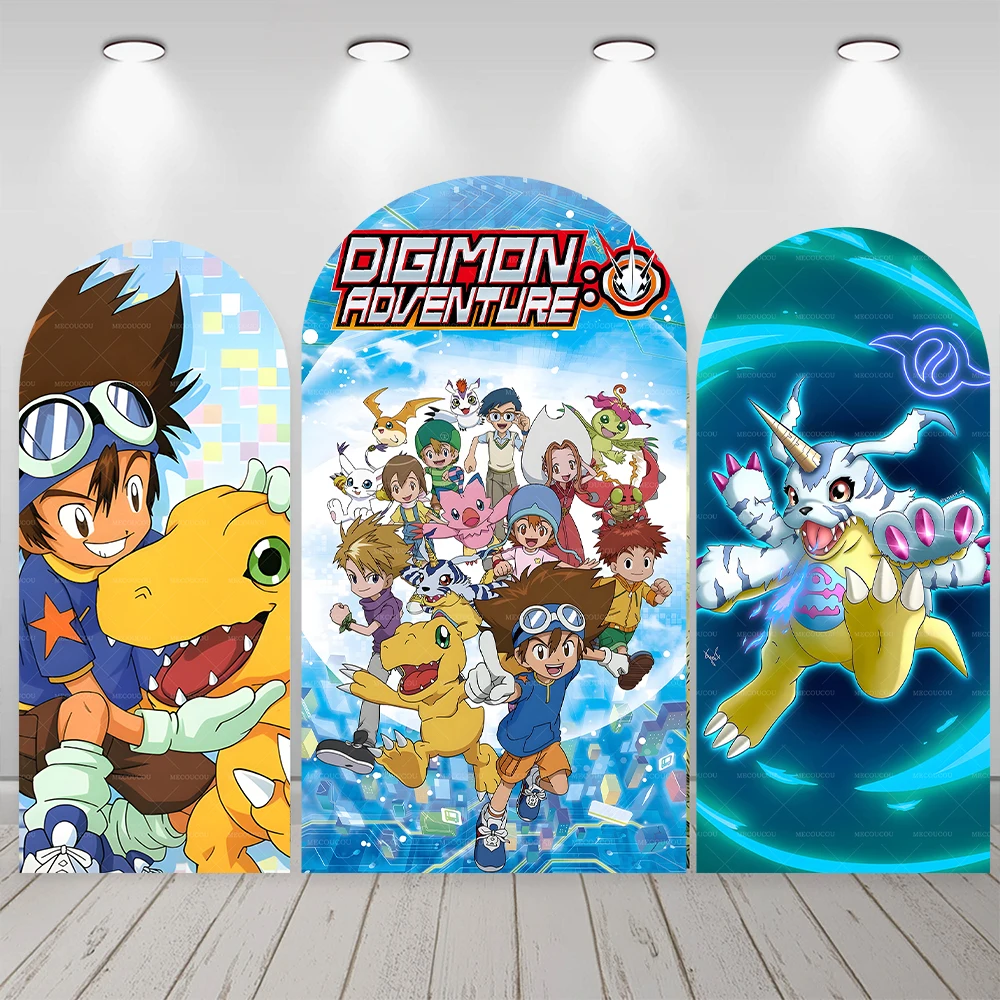 Digimon Adventure Arched Backdrop Custom Tyrannosaurus Anime Children Boy Birthday Party Baby Shower Decoration Photography Prop